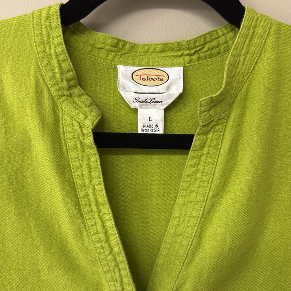 Vintage Talbots Linen Mandarin Collar Button Down Blouse Shirt | Green Leaf | L - Picture 2 of 10